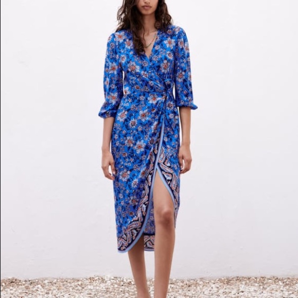 NWT Zara Floral Wrap Midi Dress